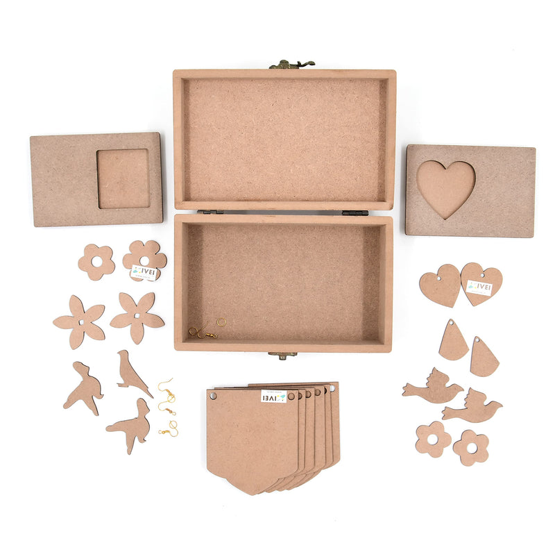 IVEI DIY MDF Box Pack with 2 Pair Earrings, Cut Outs, Toran and 2 Photo Magnet