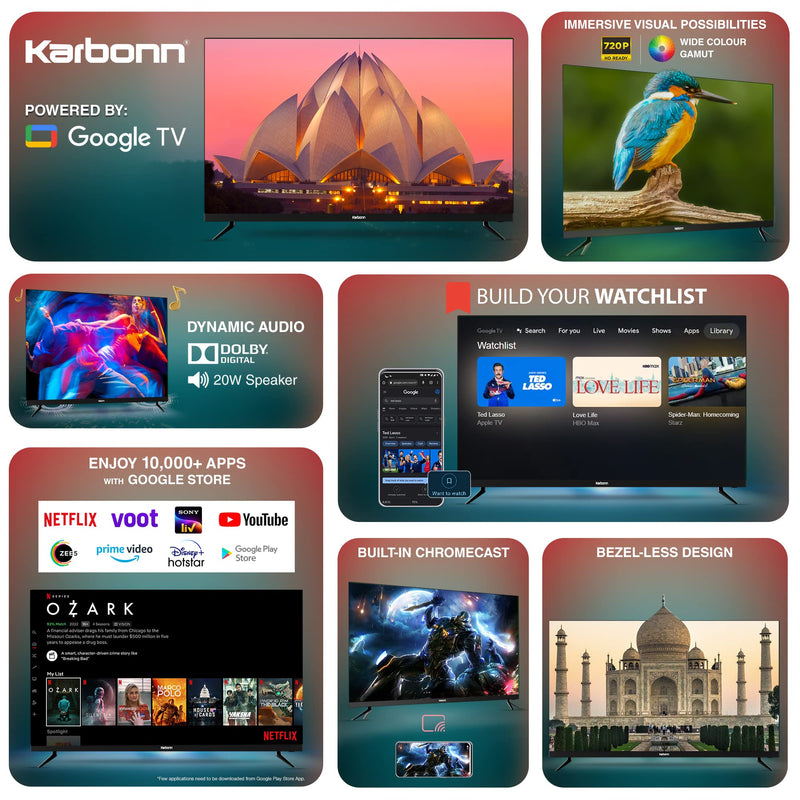 Karbonn 80 cm (32 inches) Kohinoor Series HD Ready Smart A+ LED Google TV KJSW32GSHD (Black)