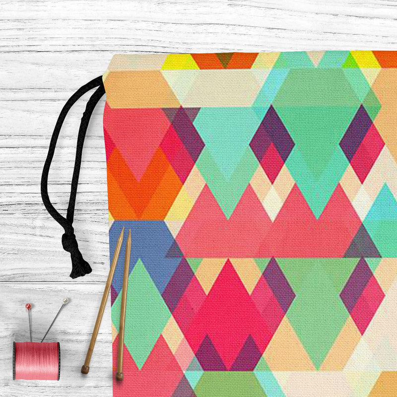 ArtzFolio Triangles D1 | Reusable Sack Bag | Bag for Gym, Storage, Vegetable & Travel | Velvet Fabric | Medium; 12 x 16 inch