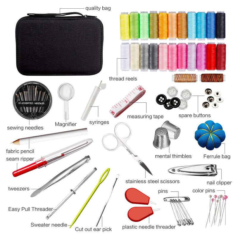 ELEPHANTBOAT® 98 PCS Sewing Kit, Portable Sewing kit Box Sewing Supplies Accessories with 24Pcs Thread Spools, Scissors, Thread Needles ,Tape Measure for DIY, Adults,Beginners,Emergency,Travel,Home