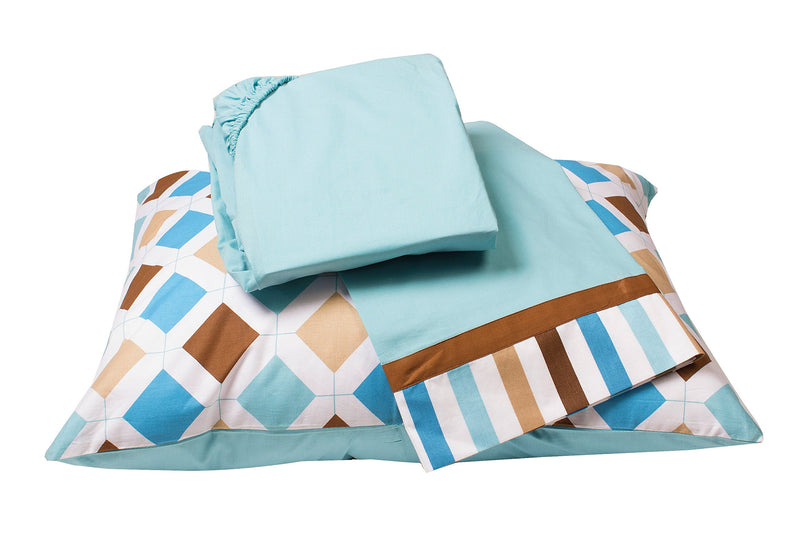 Bacati MOD Dia/stripes Aqua and Chocolate 4pc Toddler Bedding Set