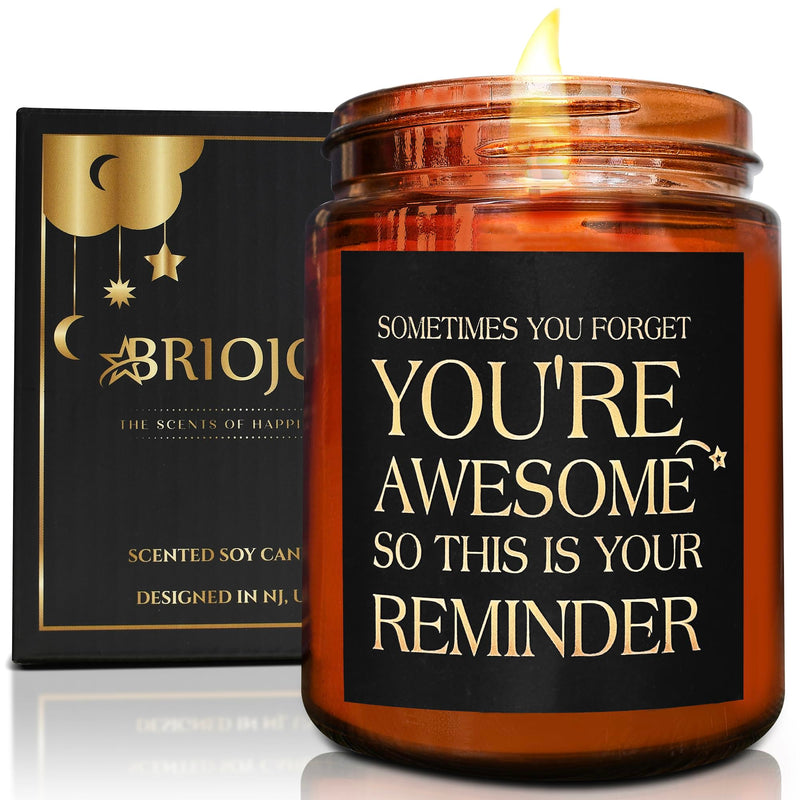 Briojoy You're Awesome Soy Candles - Fun Birthday, Friendship Candles for Men Women - Appreciation, Inspirational Gift - Gift for Wife Husband Son Best Friend Coworker - Relaxing, Stress Relief