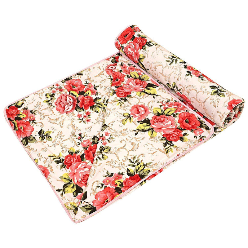 Slickcomfort Beautiful Multi Floral Designs/Pilling 100% Super Soft Cotton Reversible dohar AC Blanket Duvet/Dohar/Quilt for Home (Pink Flower, Single Bed)