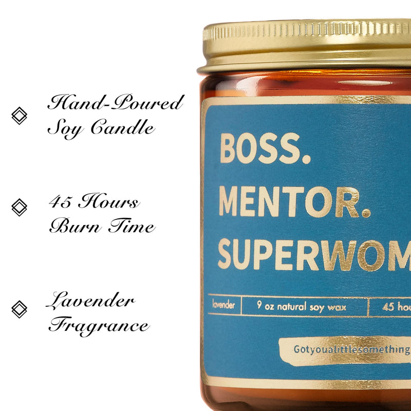 Boss Lady Gifts for Women - Boss Mentor Superwoman Hand Poured Lavender Candle Made with Natural Soy Wax (9oz)