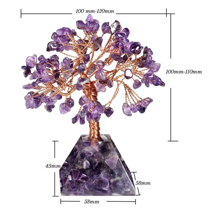 Yatming Healing Amethyst Stone Money Tree with Pyramid Base Crystal Bonsai Tree Feng Shui for Office Home Decor