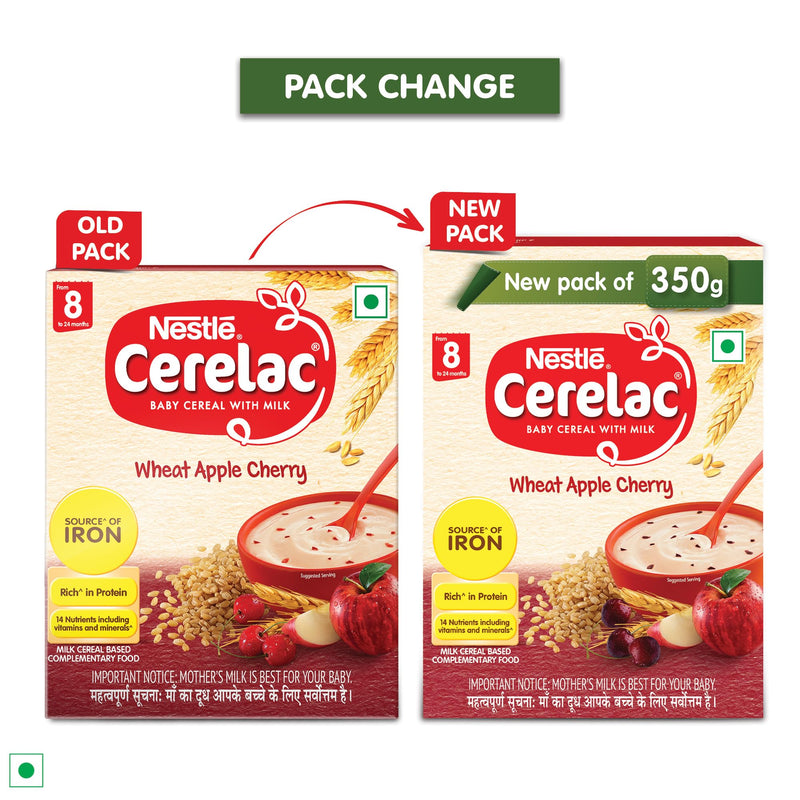 Cerelac Nestle Baby Cereal With Milk, Wheat Apple Cherry From 8 Months, 300g Bag-In-Box Pack