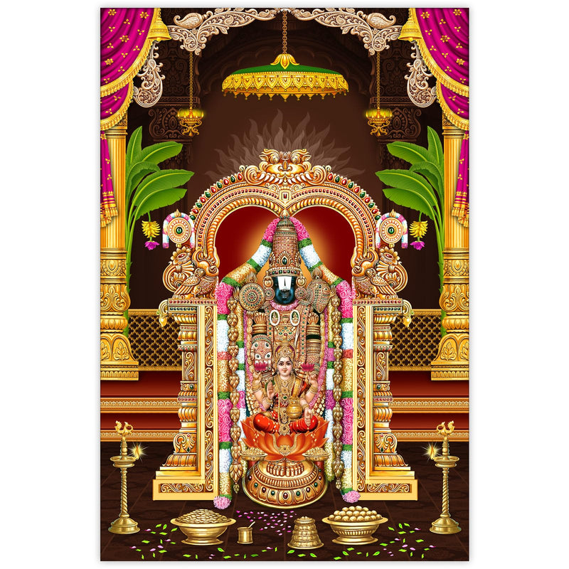 Indianara Rolled Sparkled Lord Tirupati Balaji Art Print for Room Décor Digital Reprint 36 inch x 24 inch Painting (10647PST)