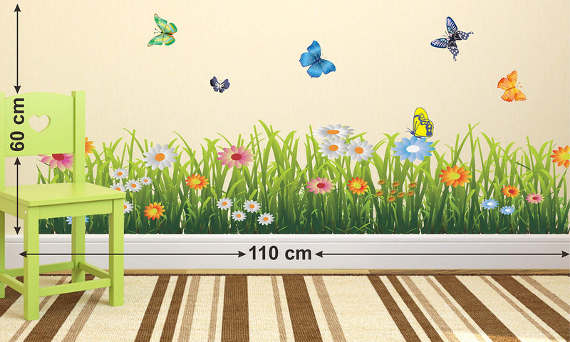 Wallzone Green Grass Medium Vinyl Wallsticker for Home Decoration (110 cm x 60 cm)