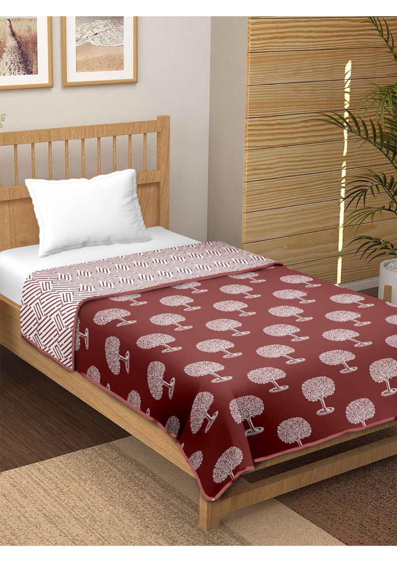 Born Free Pure Cotton 120 GSM Reversible Soft Lightweight Printed Single Bed Blanket/AC Dohar/Skin Friendly Dohar 152 x 225 cm (Maroon-01)