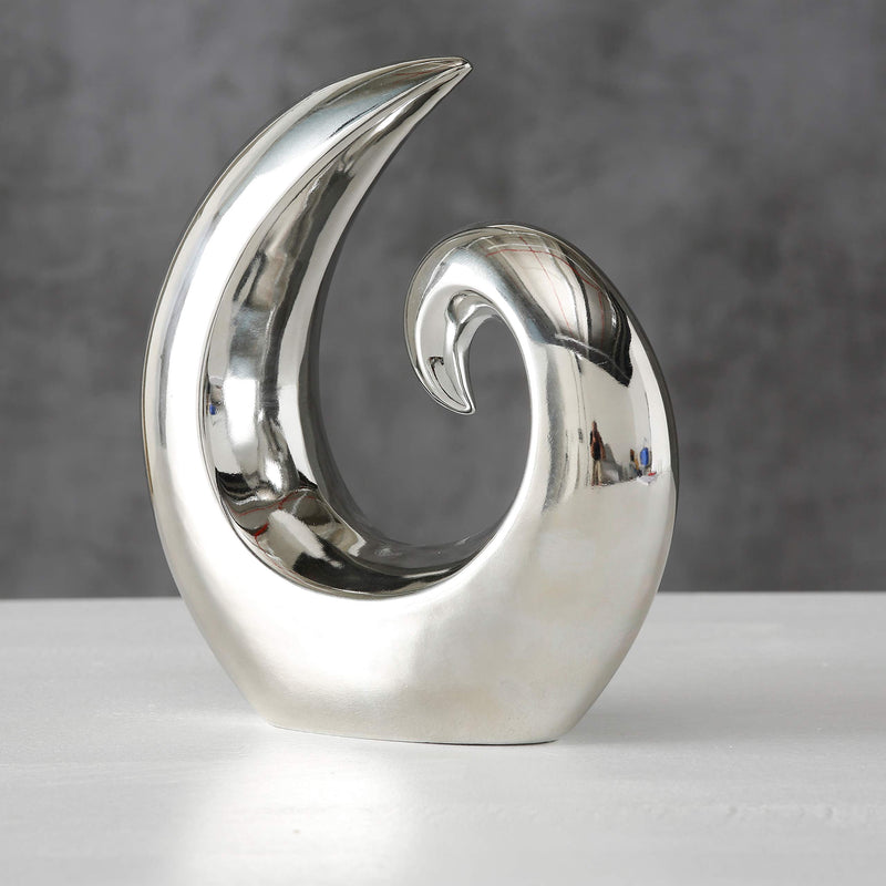 WHW Whole House Worlds The Crosby Street Contemporary Asymmetrical Wave Sculpture, Modern Art, Silver Titanium Glaze, Ceramic Stoneware, 7 1/8 L x 2 3/8 x 8 H Inches