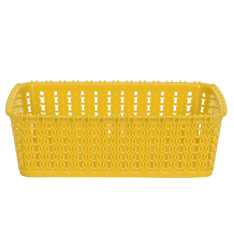 Cutting EDGE Plastic Multipurpose Sturdy Storage Baskets For Cosmetics Office Fruit Vegetable Bathroom Stationary Home Basket with Handle - Yellow (Set of 6, Mini)