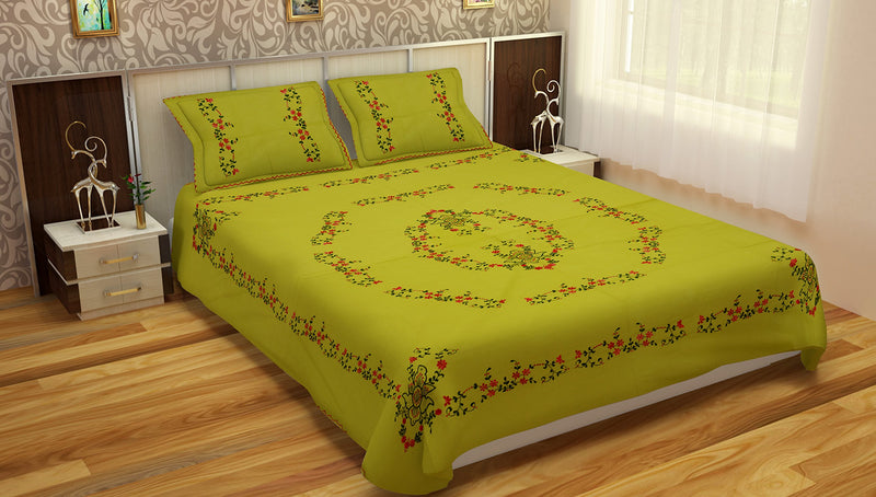 Diva Diya Urbane Trends 200 TC Cotton Double Bed Sheet with 2 Pillow Covers - Green