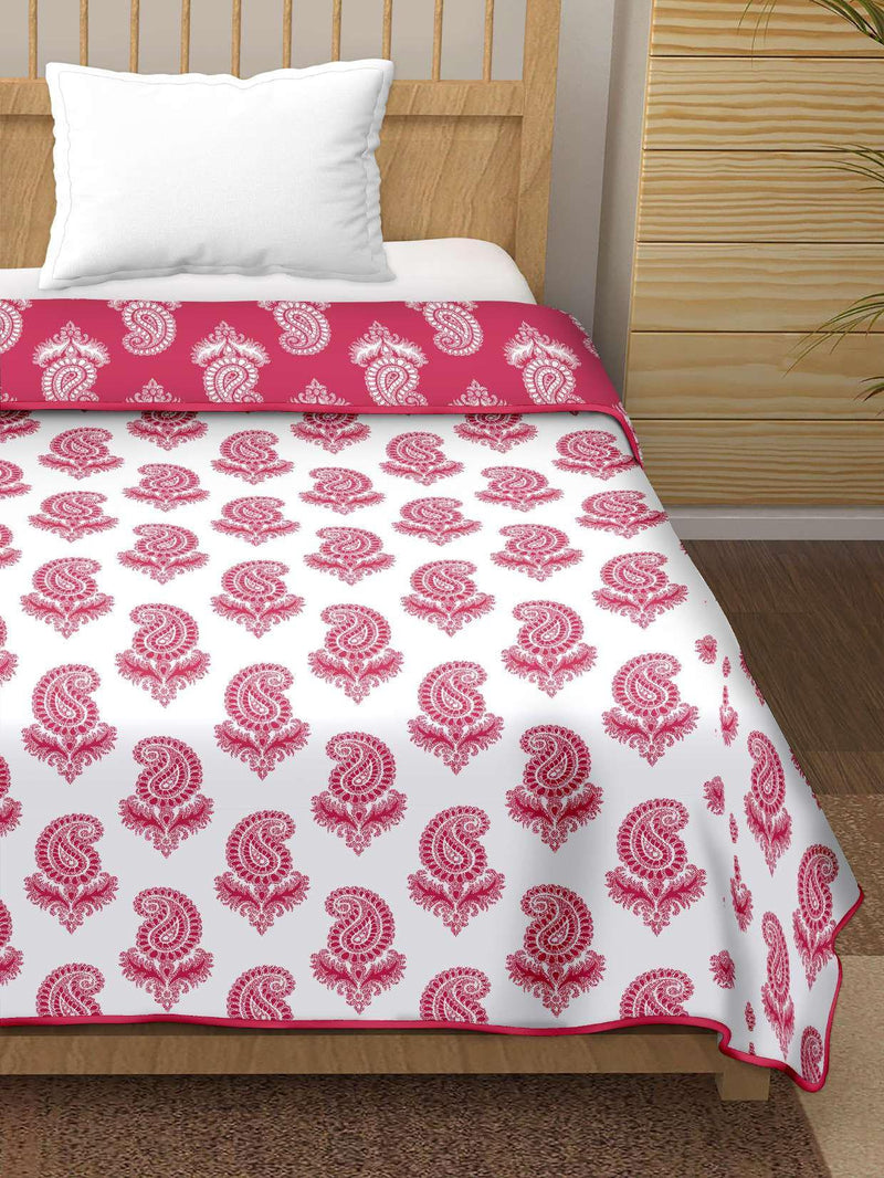 Tundwal's 100% Pure Cotton Reversible Dohar/AC Blanket for Single Bed |All Weather Light Weight | Floral Design Dohar| Pack of 1-Ruby Flower