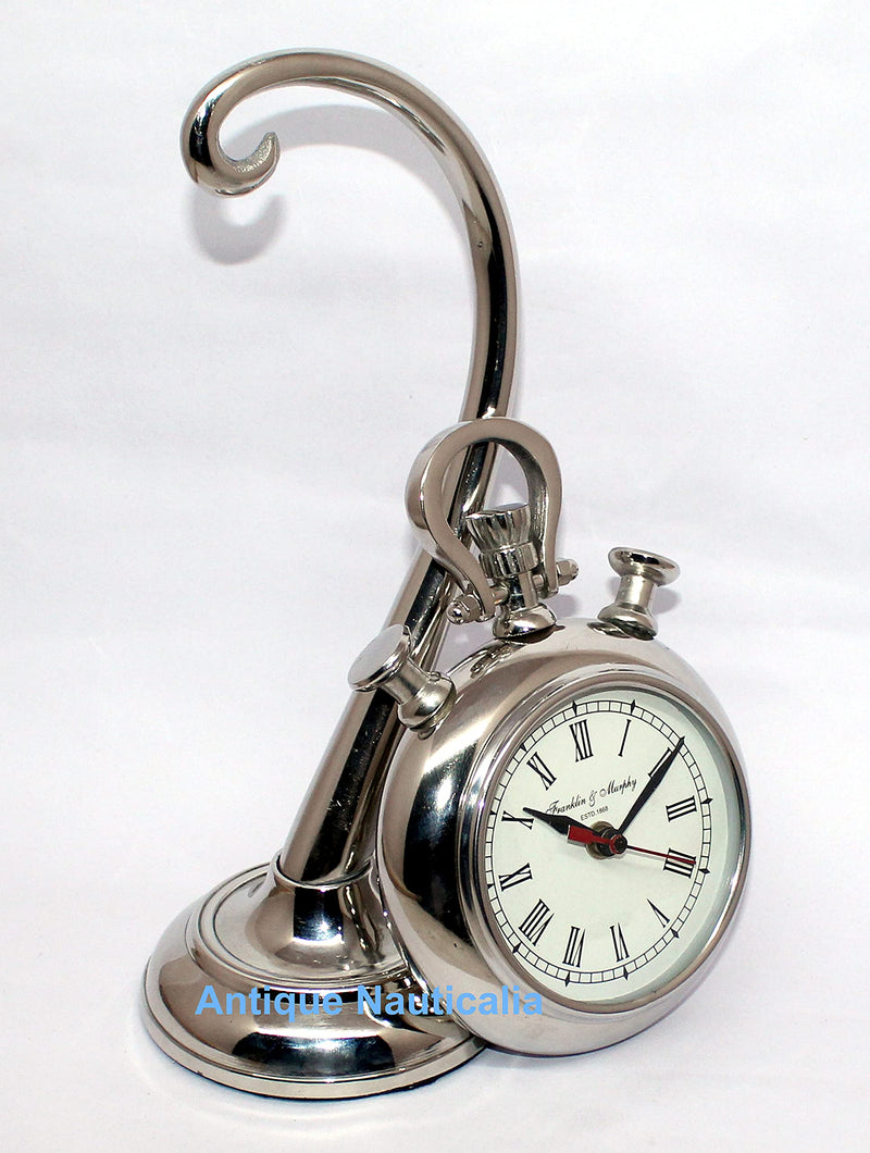 Antique Nauticalia New Simple Look Silver Finish, 12 Inches Moon Stand Table Clock for Living Room and Office,