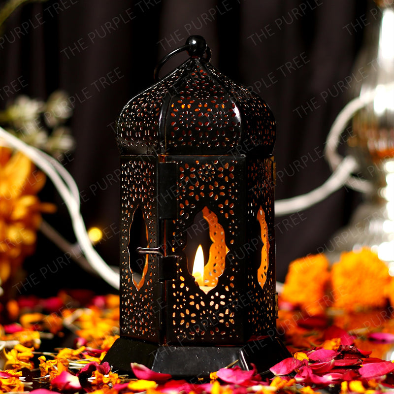 The Purple Tree Brass Moroccan Lantern Lamp Tealight Candle Holder for Diwali Decor