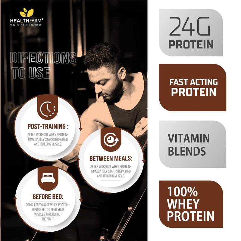 HEALTHFARM Whey Protein Plus with added vitamins, 24g Protein Per Serving, Build Lean and Bigger Muscle (Flavour-Rich Chocolate, 2kg-4.4lbs)