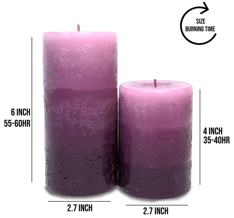 AURA Tritone Aroma Round Wax Scented Pillar Candle (Richly Lavender) - Set of 2