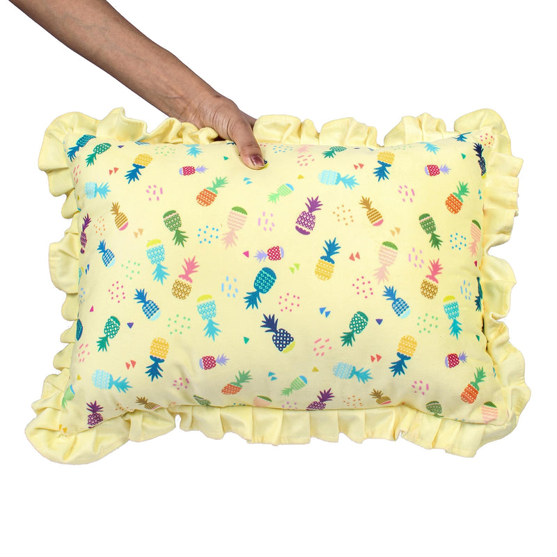 STITCHNEST Pineapple Paradise Frill Printed Cushion (12 X 18 Inches)