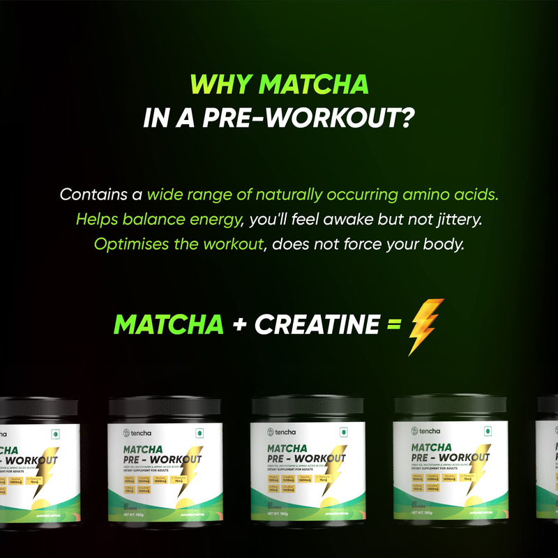 Tencha Pre Workout Supplements For Men & Women, 180G Powder, 30 Servings, With 200Mg Caffeine, 1000Mg Citrulline With Creatine, Taurine For Workouts & Training Reduces Recovery Time Post Workout