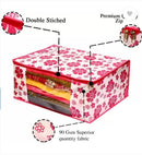 Polka Pink Flower Design Pack Of 3 Non Woven Fabric Saree Cover/ Clothes Small Travel Bag