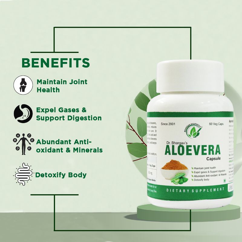 Dr.Bhargav’s I Aloe Vera I Aloe barbidensis I Supports Digestive I Health & Maintain I Joint Health I 60 Capsules