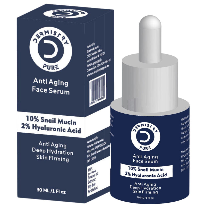 Dermistry 10% Snail Mucin + 2% Hyaluronic Acid Anti Aging Moisturizer Face Serum Repair Fine Lines & Wrinkles Collagen Boost Skin Lifting Firming Tightening Deep Hydrating Moisturizing Anti Ageing 30ml