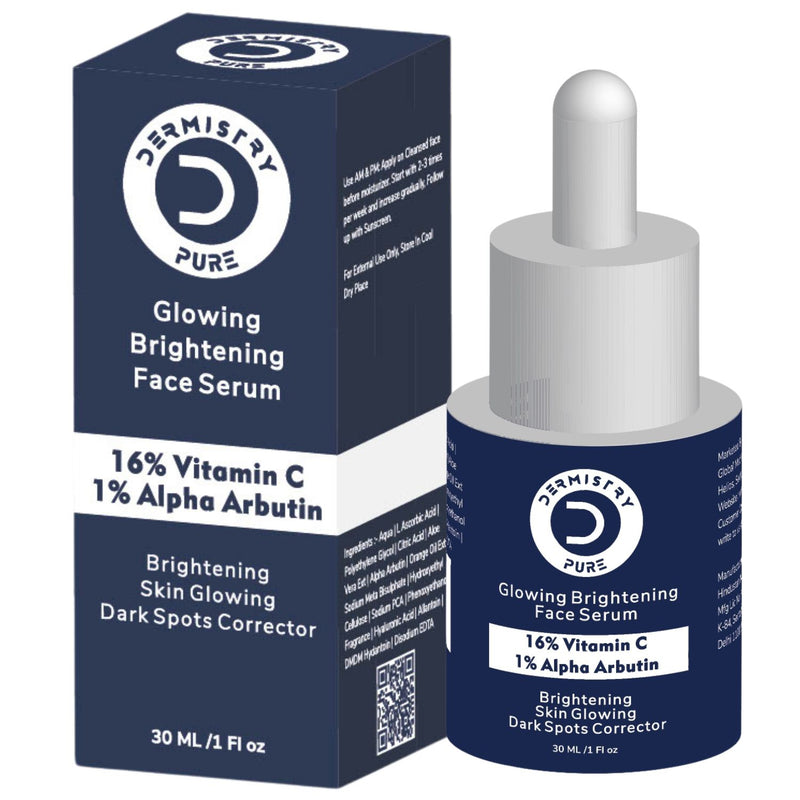 Dermistry 16% Vitamin C 1% Alpha Arbutin Skin Whitening Lightening Brightening Instant Glowing Fairness Face Serum for Removes Pigmentation Dark Spots Correcting Skin Radiance Sun Damage Repair-30ml