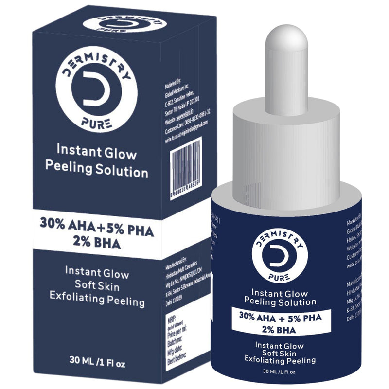 Dermistry 30% AHA + 5% PHA + 2% BHA Skin Lightening Brightening Glowing Smooth Skin Peeling Exfoliating Solution Face Serum For Instant Glow  Removes Acne Marks Pigmentation Tan Removal- 30ml