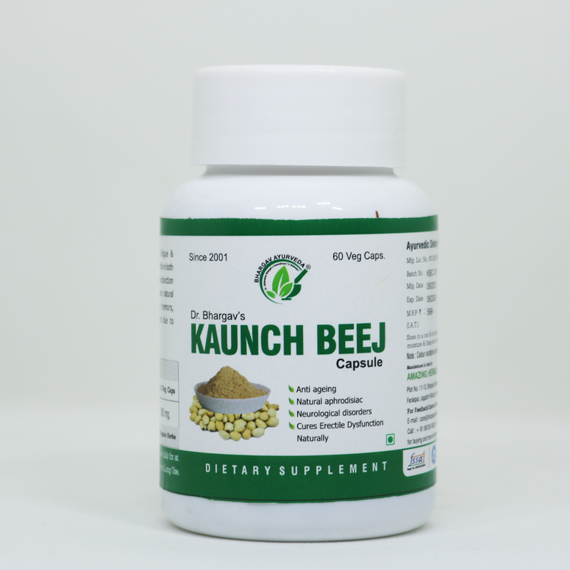 Dr.Bhargav’s I Kaunch beej Capsules | Fights fatigue I iredness| Hormone L-Dopa I Serotonins | Medha-D capsules I Fertility in bothmen I Nerve Tonic | Premature ejaculation | Dysfunction| 60 Capsules