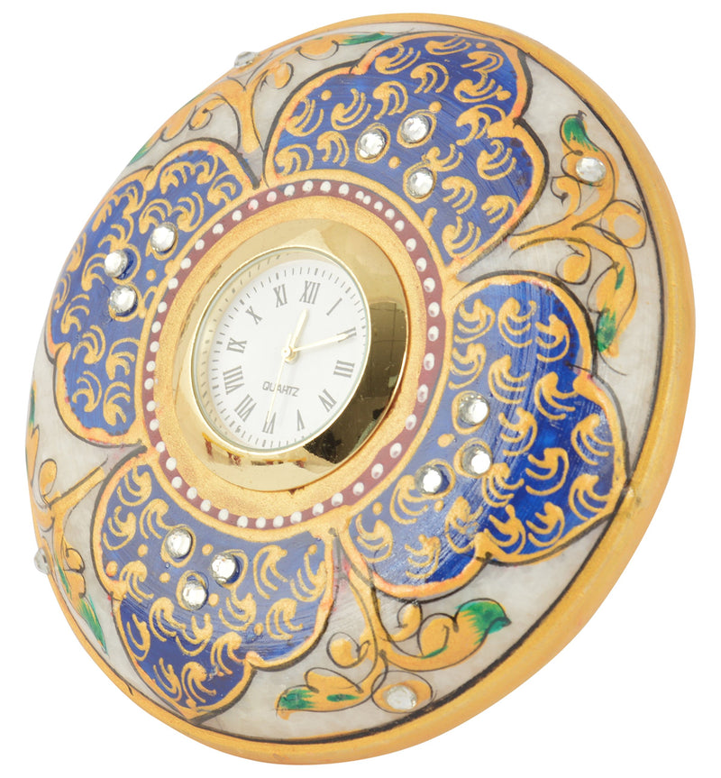 Unique Indian Crafts Marble Table Clock (10 cm x 17 cm x 17 cm)