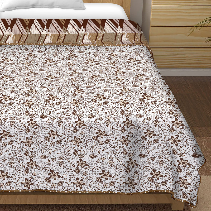 Bella Casa 100% Cotton, Reversible Single Dohar/AC Blanket 152 cm X 228 cm -Brown Colour