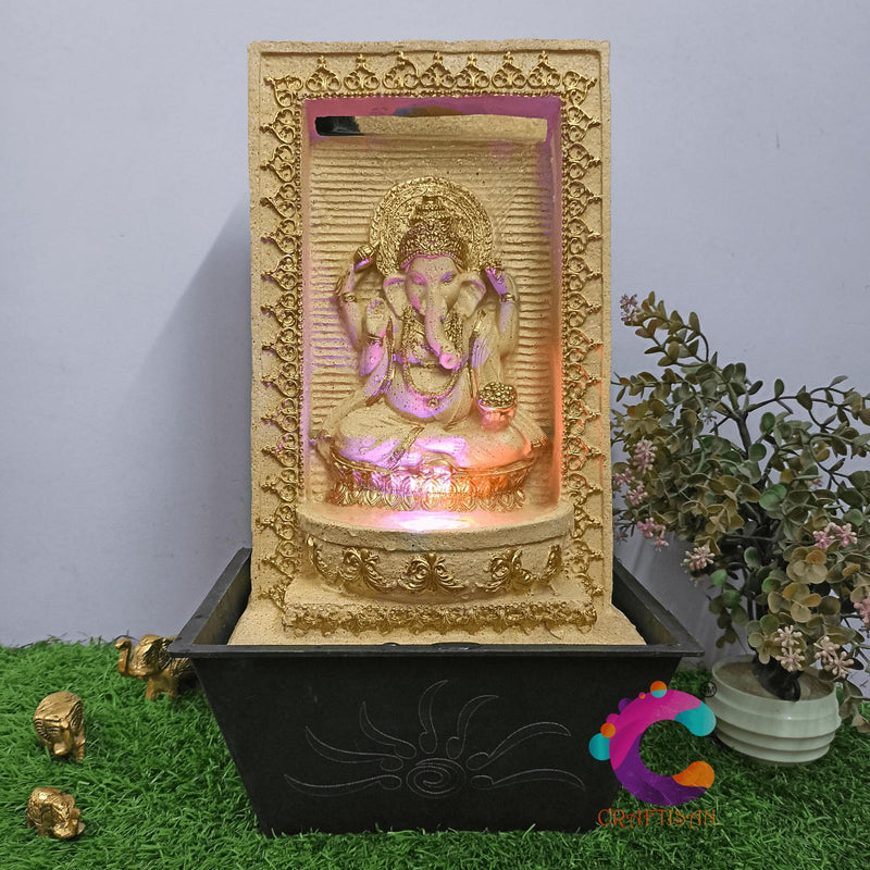 Craftisan™ Ganesha Polyresin Designer Table Top/Indoor Waterfall Fountain Indoor Home Decor with Multicolour LED Light and Water Flow Control Pump (UR-042, Yellow Stone)