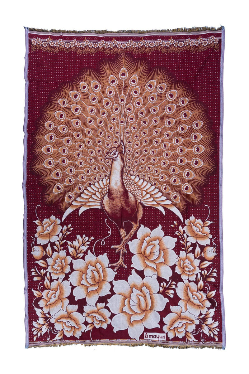 Varunavi Solapuri Chaddar Peacock Single Blanket Bedspread (60 in X 90 in, Maroon)