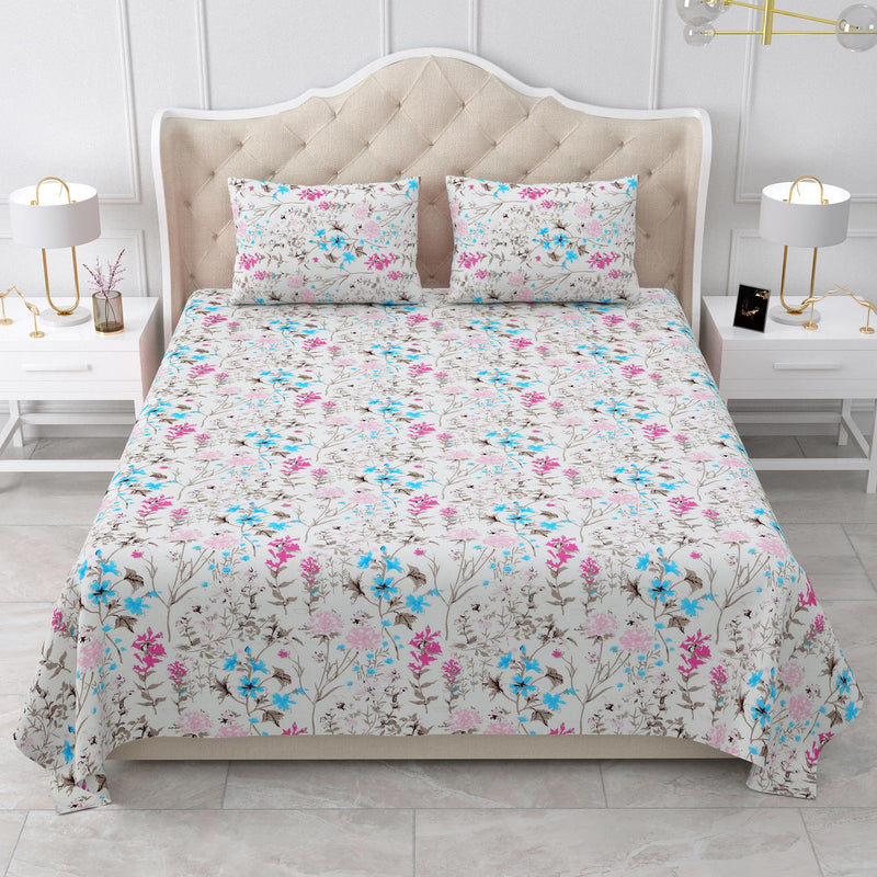 Double Bedsheet Set 100% Pure Cotton 180 TC King Size with 2 Pillow Covers Floral Multi Colour - Stella Collection