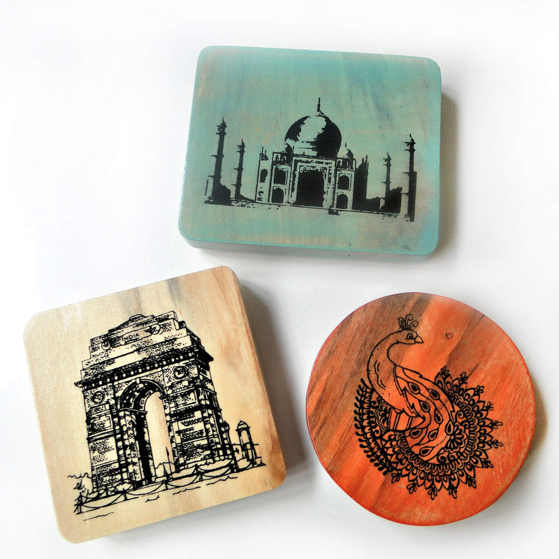 IVEI Wooden Magnets � Taj Mahal, India Gate, Peacock Print � Fridge Magnet � Innovative Magnets for Home and Kitchen Decoration - Independence Day Gifts (Set of 3)