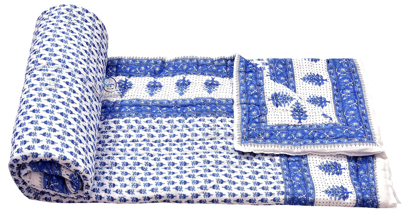 HASHIREX 300 TC Double Bed Jaipuri Razai Organic Pure Cotton Jaipuri rajai Ac Quilt for Winter and Summer Soft Light Weight Rajasthani Traditional Cotton Comforter 85 x 100 inch, Blue