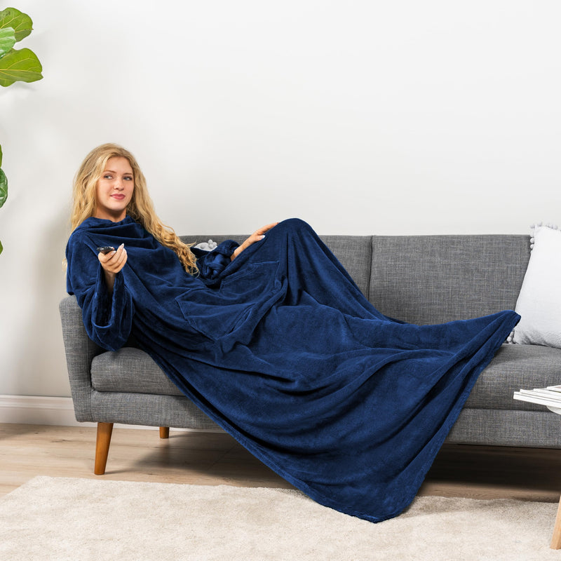 Pavilia Fleece Blanket with Sleeves, Blue