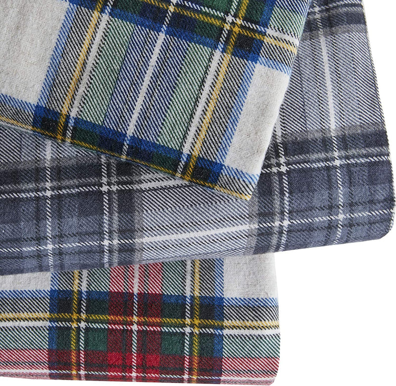 Comfort Spaces Cotton Flannel Breathable Warm Deep Pocket Sheets With Pillow Case Bedding, King, Scottish Plaid Red