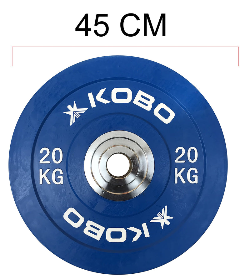 Kobo 20 Kg (51 mm) Bumper Plates Competition Level Olympic Barbell Bar Weight Plate with Machined Steel Collar Elite (Imported) - Sold in Pairs (20 Kg x 2 = 40 Kg)