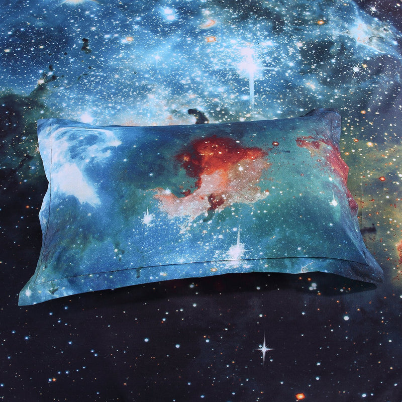 Sandyshow Galaxy Quilt Cover Galaxy Duvet Cover Galaxy Sheets Space Sheets Outer Space Bedding Set Fitted/Flat sheet with 2 Matching Pillow Cases Queen Size(Comforter Not Include) (Fitted Sheet, 2)