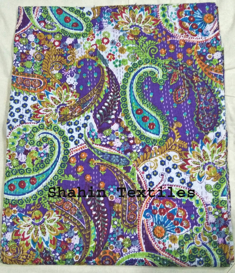 TI AMO Handmade Multi Color Printed Kantha Quilt 60x90 Inch Kantha Coverlet Throw Kantha Gudari