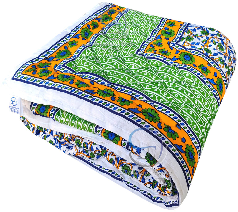 HASHIREX CRAFT Rajasthani Light Weight Soft Jaipuri AC Quilt/Razai Designer with Boarder Cotton Quilts Blankets for Home (Multicolour, Double)