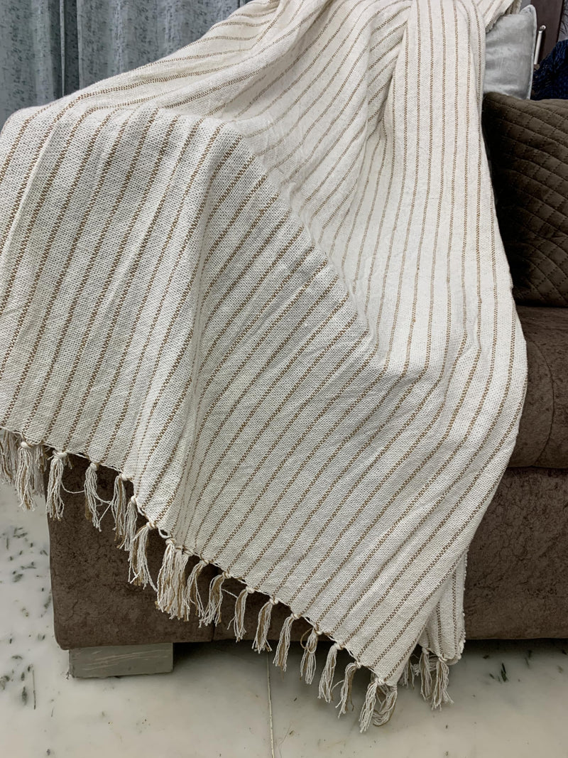 Shrika Graham| White Cotton Sofa Throw with Elegant Brown Lining| Soft Sofa Throw| Basic Throw| Travel Blanket||House Warming Gift|Asthetic Home Decor| (50 Inches by 80 Inches)