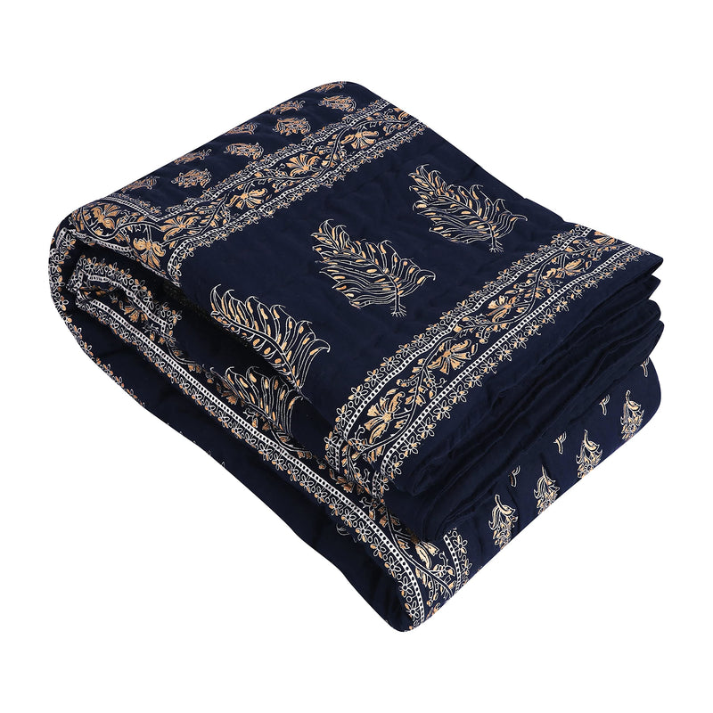 TEEJA Jaipuri Razai | Organic | Pure Cotton| Sanganeri Print Ac Quilt for All Season Soft, Light Weight Rajasthani Cotton Quilt (Double Bed, Blue)