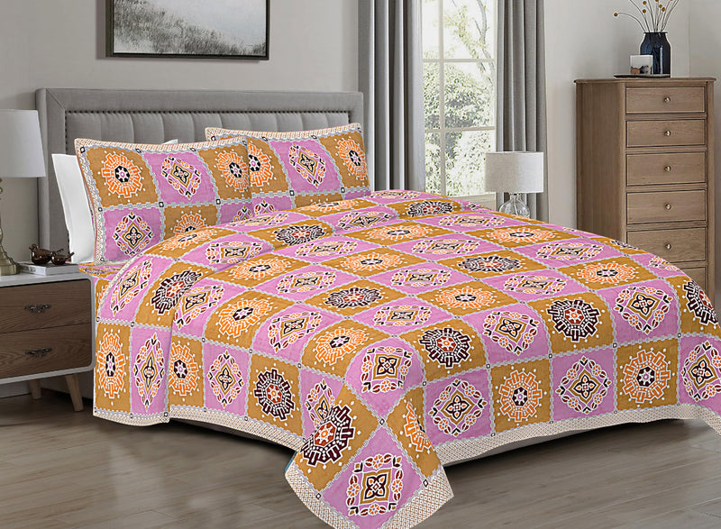 HZAR ART King Size Premium 100% Cotton Bedsheet for Double Bed with 2 Pillow Covers | 280 TC Flat Sheet | Jaipuri Print Double BedSheet Cotton (Chokda,90 X 108 Inches) SBS40