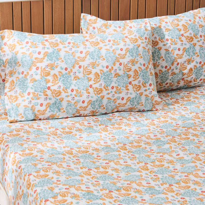 TEAL by Chumbak Bedsheets - Queen Size (Pixel Florals Teal)