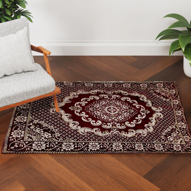 Raas Furnishings Maroon Acrylic (5x7ft) Carpet Floor Covering for Your Sweet Home, Living Room, Hall | Elegant, Bright, and Soft for Stylish Interiors | Anti Slip & Washable Rugs