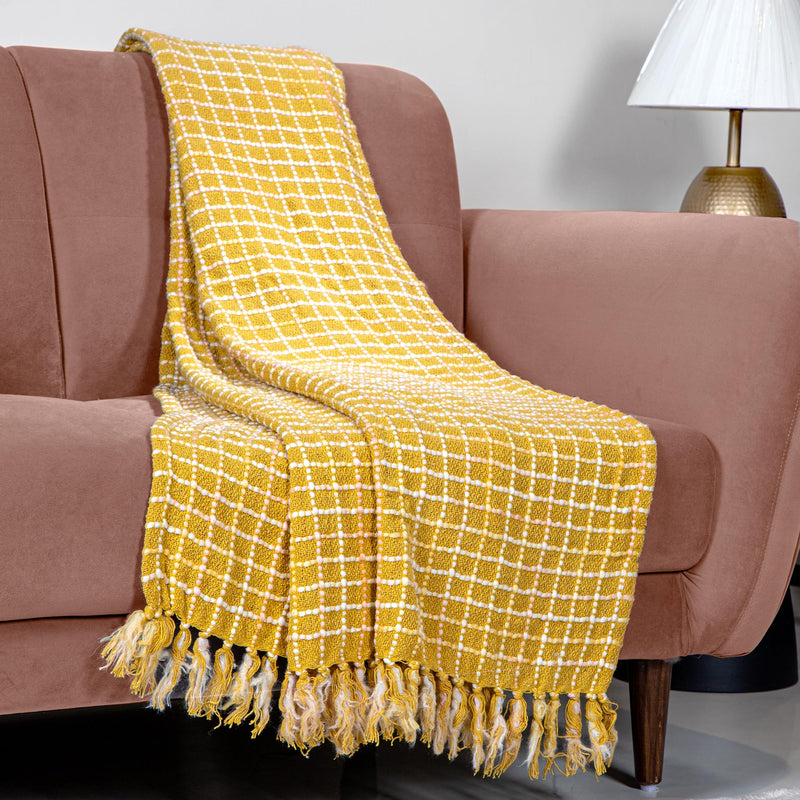 Anko Australia Cotton & Polyester Woven Ellis Sofa Throw | Super Soft Throws for Sofa and Couch | Machine Washable & Fade Resistant Throw Blanket | Mustard | Ideal for Picnic & Gifts | 152x127cm