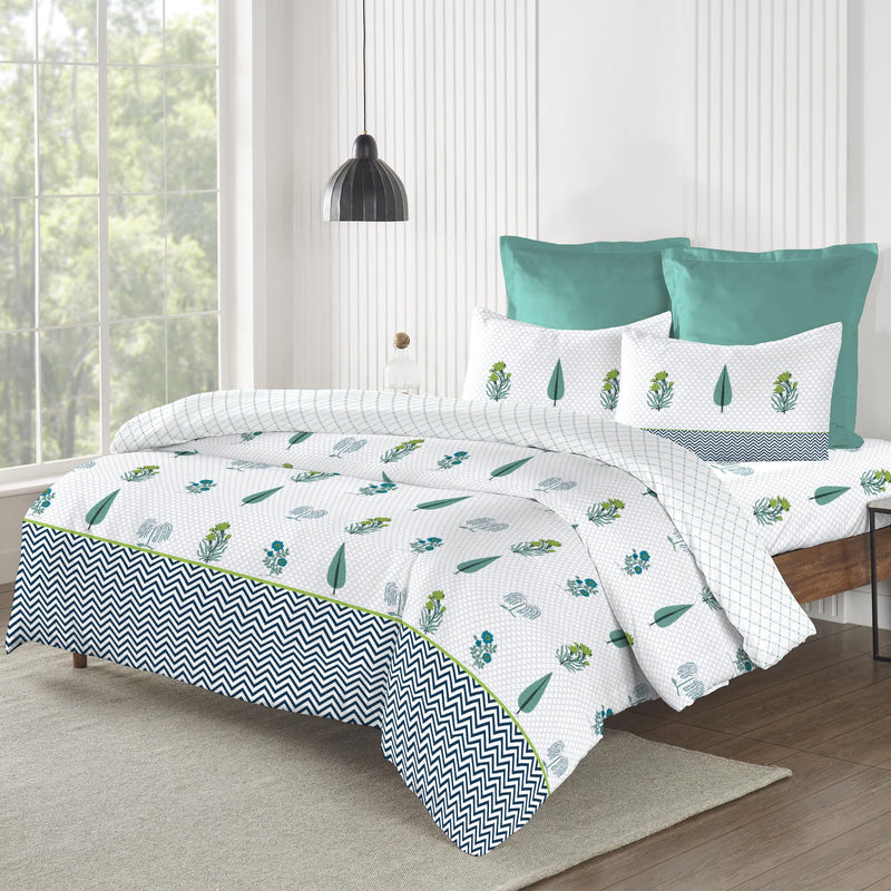 Trident King Size Bedsheet Cotton | Road To Jaipur Collection | 100% Cotton Bedsheet For Double Bed Cotton 1 King Size Bedsheet With 2 Pillow Covers Super Soft | 210 Thread Count-Innayat Aqua, 210 tc