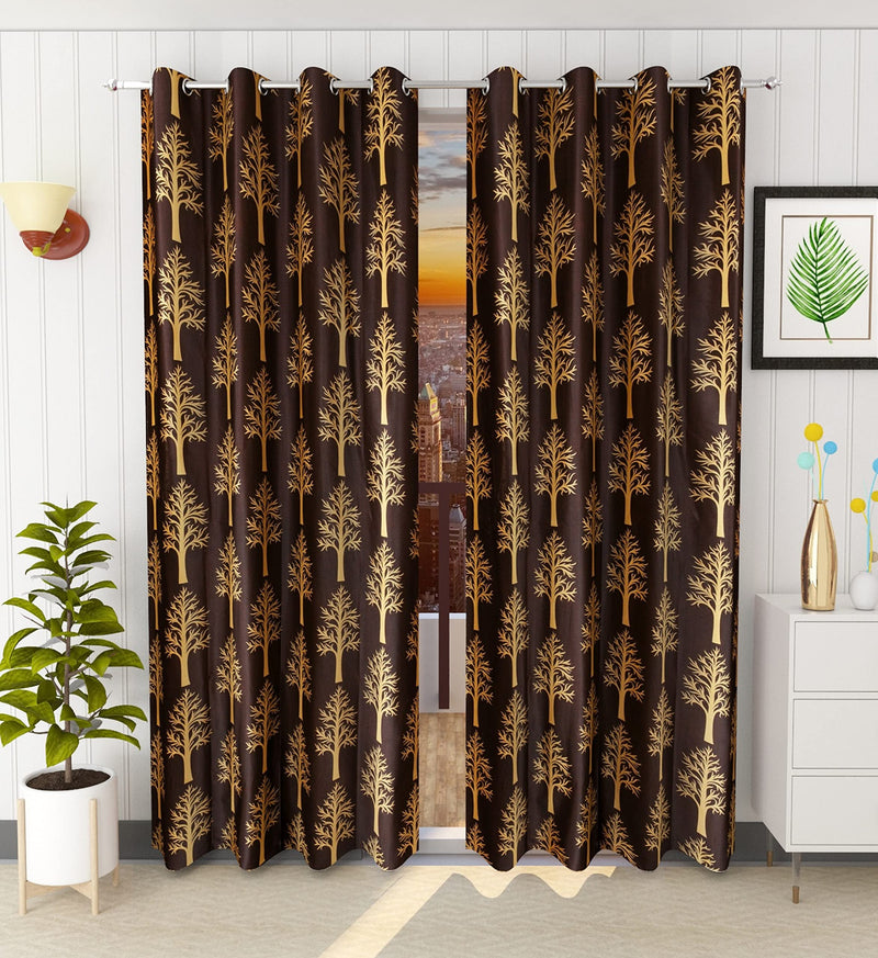 HOME UTSAV Premium Tree Printed Polyester Curtains for Window 5 Feet, Pack of 2, Brown